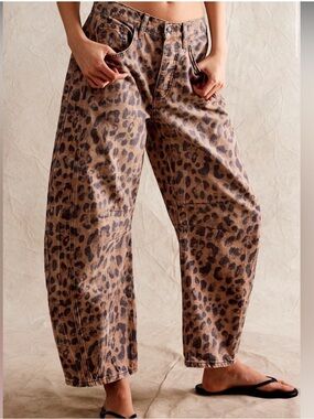 Free People We The Free Good Luck Printed Barrel Jeans Brown Sugar Combo 27 NWT
